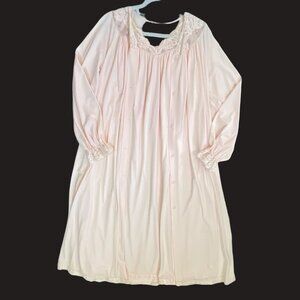 size‎ M pink Shadowline nylon vintage gown/robe set lace trim button front